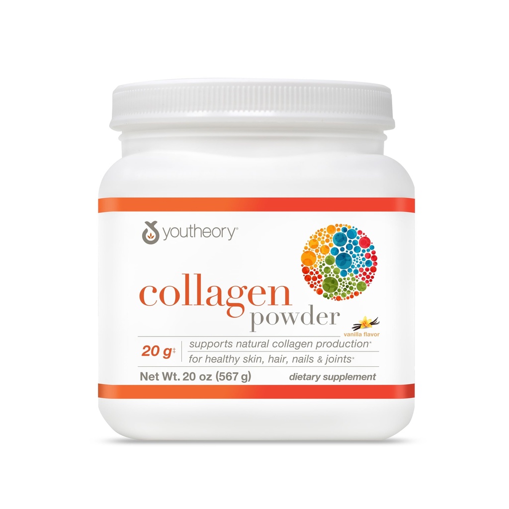 Youtheory Collagen Toz - Amino Asitler, Mineraller, C & B7 (Biotin) - Sağlıklı Kemikler, Kaslar, Saçlar, Nails, Skin & Ortaklar* - Hydrolyzed - Vanilla - 20 oz (21 hizmet)