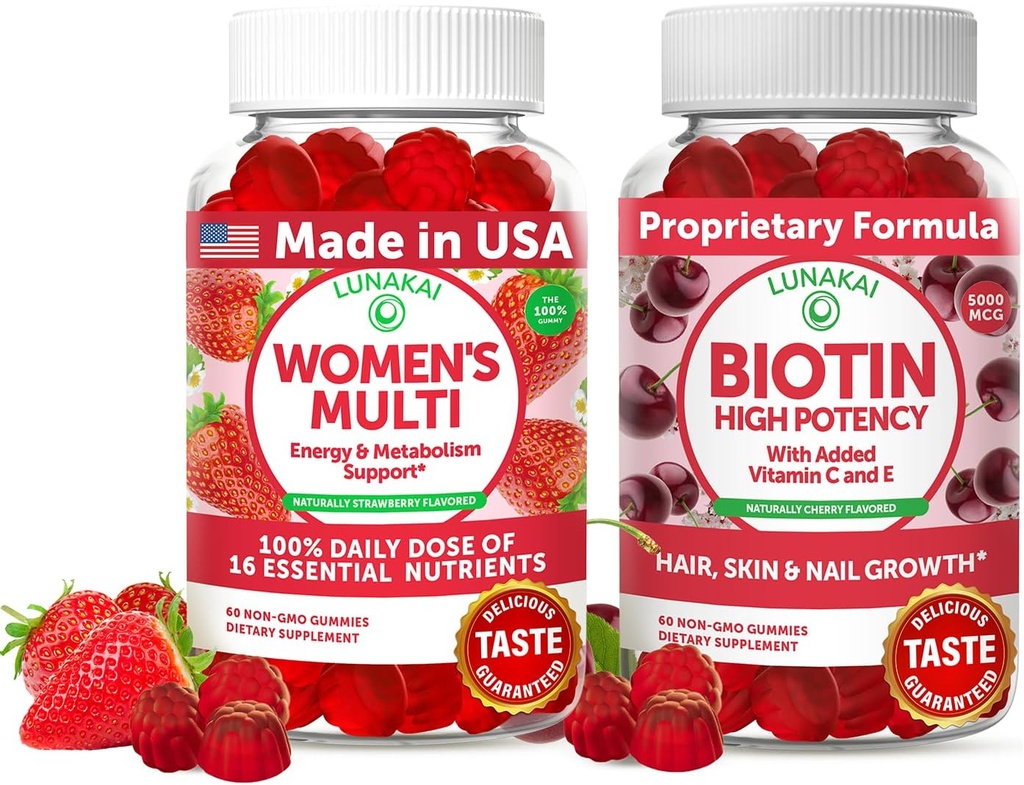 Lunakai ABD Kadınlar Multivitamin & Biotin Gummies Sche - Energy & Hair, Skin, Nail Support – Doğal Flavored – 60 Non-GMO Gummies Her Şeyleri