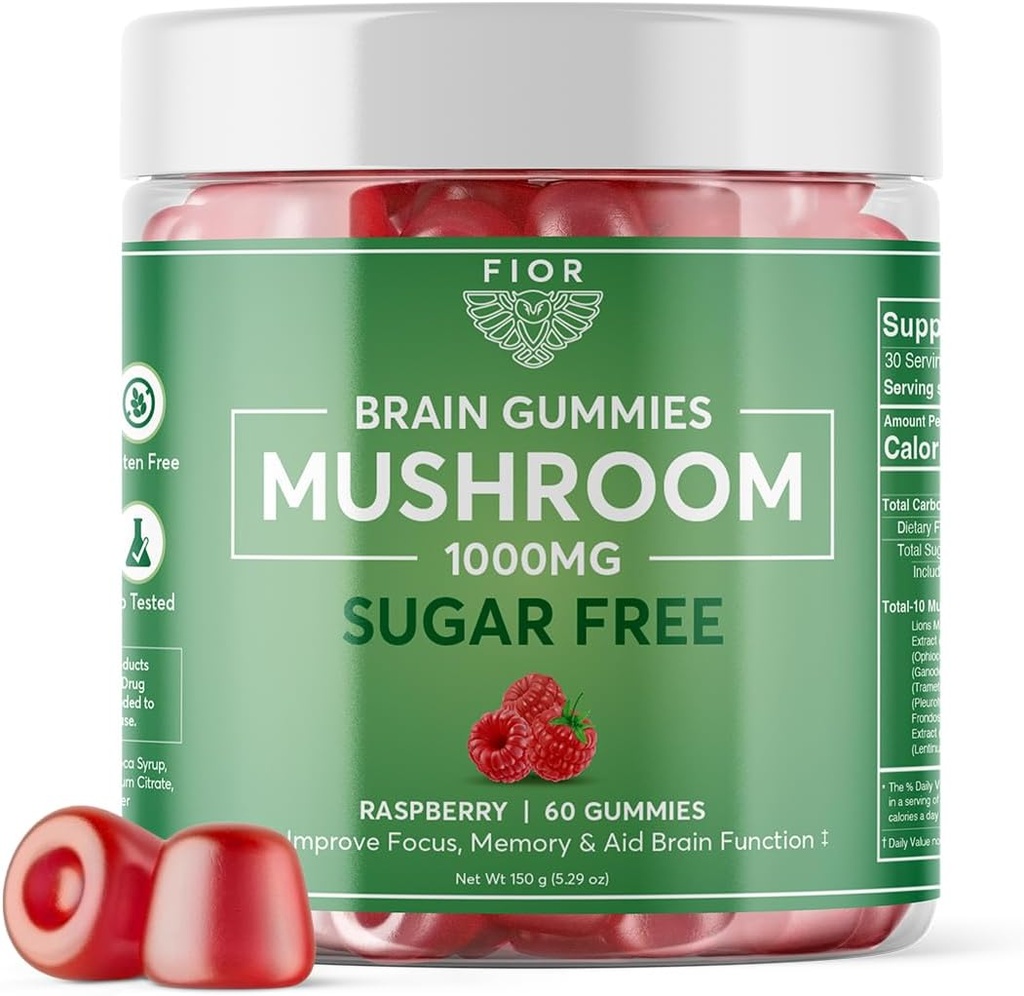 FOR Doğal Sugar-Free Mushroom Gummy Total Mushroom Mix Supplement, 60 Kont, Multi Mushroom Kompleksi, Lions Mane, Chaga, Cordyceps, Reishi, Türkiye Tail, Maitake, Shiitake, King Trumpet
