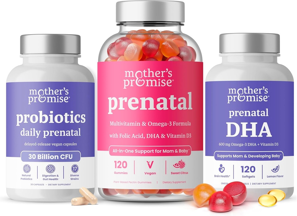 Mother's Promise Prenatal Vitamin Gummies + Prenatal DHA & Prenatal Probiyotiks Sche