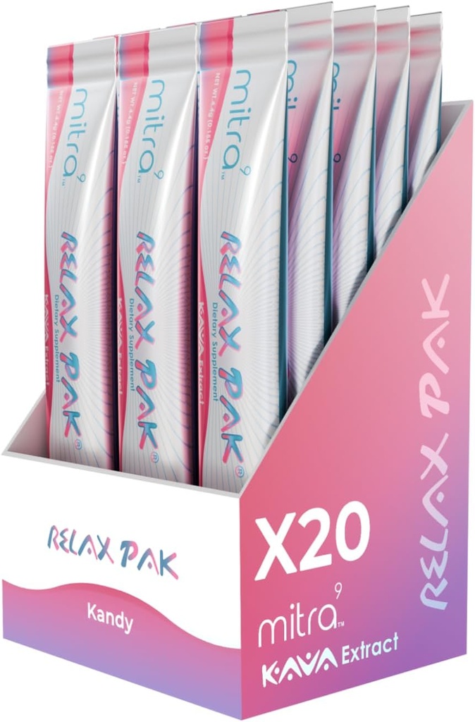 Mitra9 Kava Toz RelaxPak - Kandy Kava Extract Toz Paketleri | Mood Advancedr | Plantive | Doğal Calm & Clarity | Easy Open Single-Serving Stick (20)