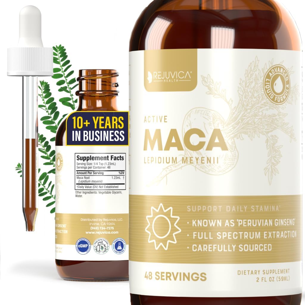 Rejuvica Health Active Maca - Gelişmiş Maca Root Extract - Peruvian Zebra - Daha İyi Absorpsiyon için Sıvı Teslimat - Enerji ve Vitality
