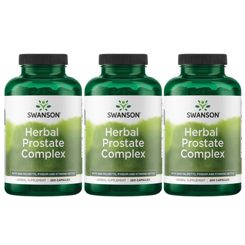 Swanson Herbal Prostate Kompleksi - Erkekler Tamam - Özellikler Pygeum, Saw Palmetto & Sting Nettle - (200 Capsules) (3 Pack)