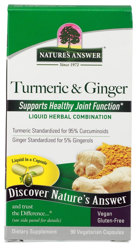 Nature's Answer Turmeric and Ginger Capsules 90 Count | Ortak Destek | Gluten-Free | Vegan | Single Count