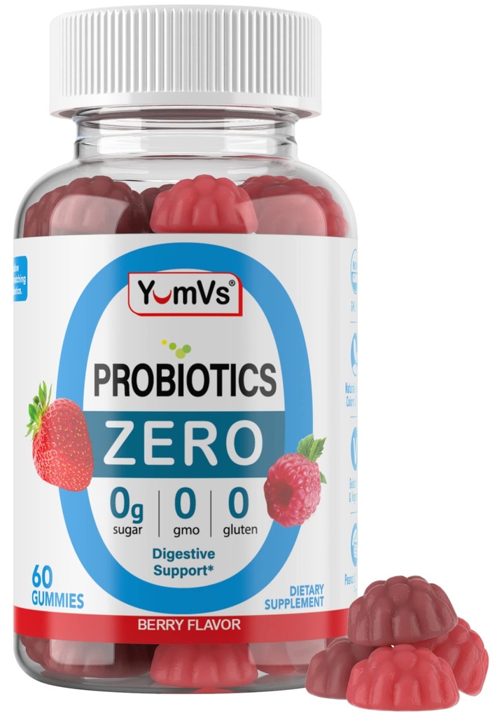YUM-V'S - Digestive Health için Sıfır Şeker Probiyotikleri - Kadınlar, Erkekler ve Çocuklar için Şeker Ücretsiz Probiyotikler - yetişkinler ve Çocuklar için Gut Health Probiyotik Gummies - Digestive Support Gummy Supplements - 60ctive Support Gummy Supplements - 60ct