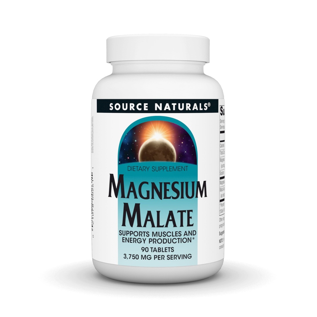 Source Naturals Magnezyum Malate, Supports Muscles and Energy Production*, NonGMO, Vegetarian Friendly Supplement, 3,750 MG per Service - 90 Tabletler ve Enerji Üretimi *, NonGMO, Vegetarian Friendly Supplement, 3,750 MG