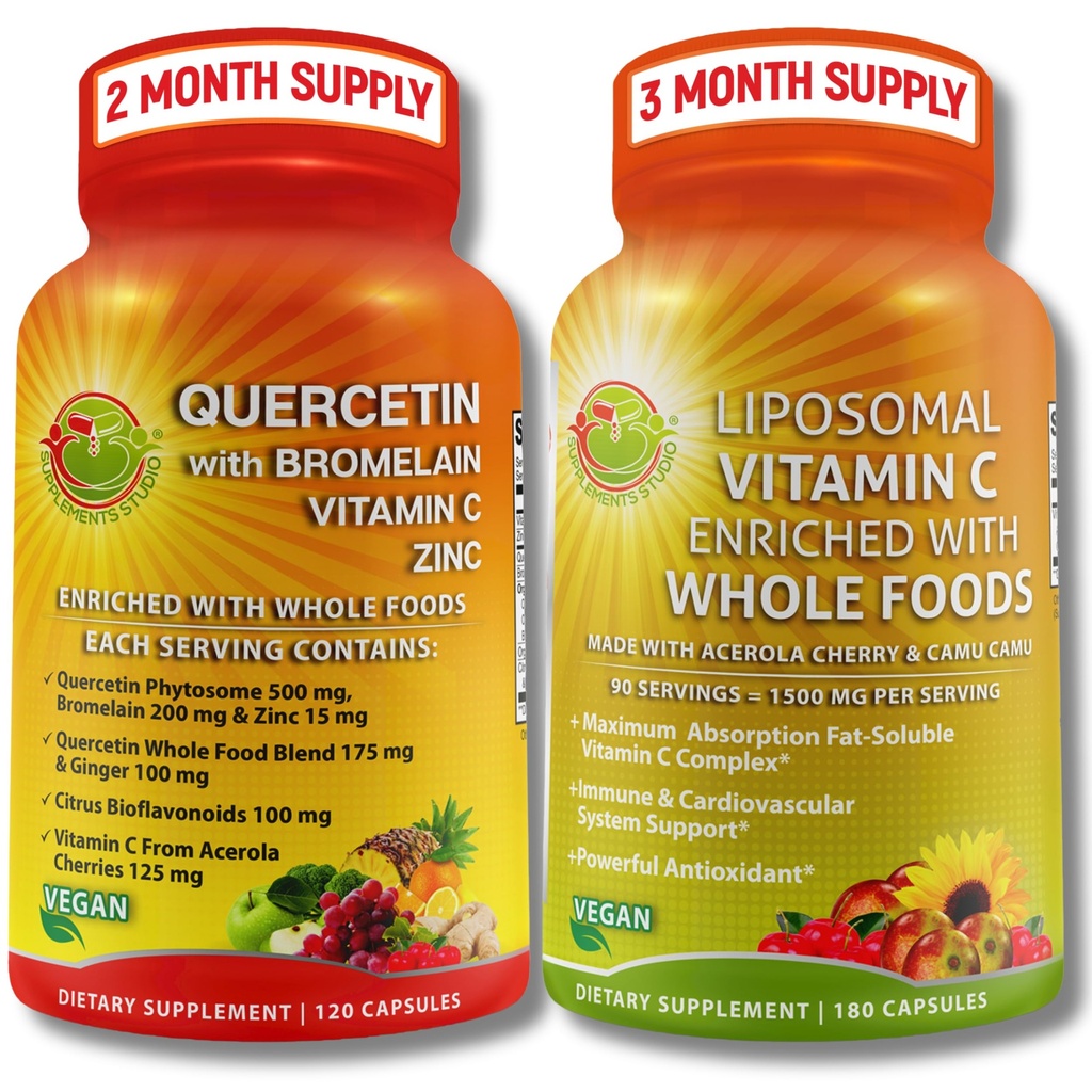 Bromelain, Vitamin C & Çinko & Liposomal Vitamin C 1500 mg - Organik Acerola Cherry, Camu Camu & Whole Food Antioksis - Vegan, Non-GMO, Clean Label