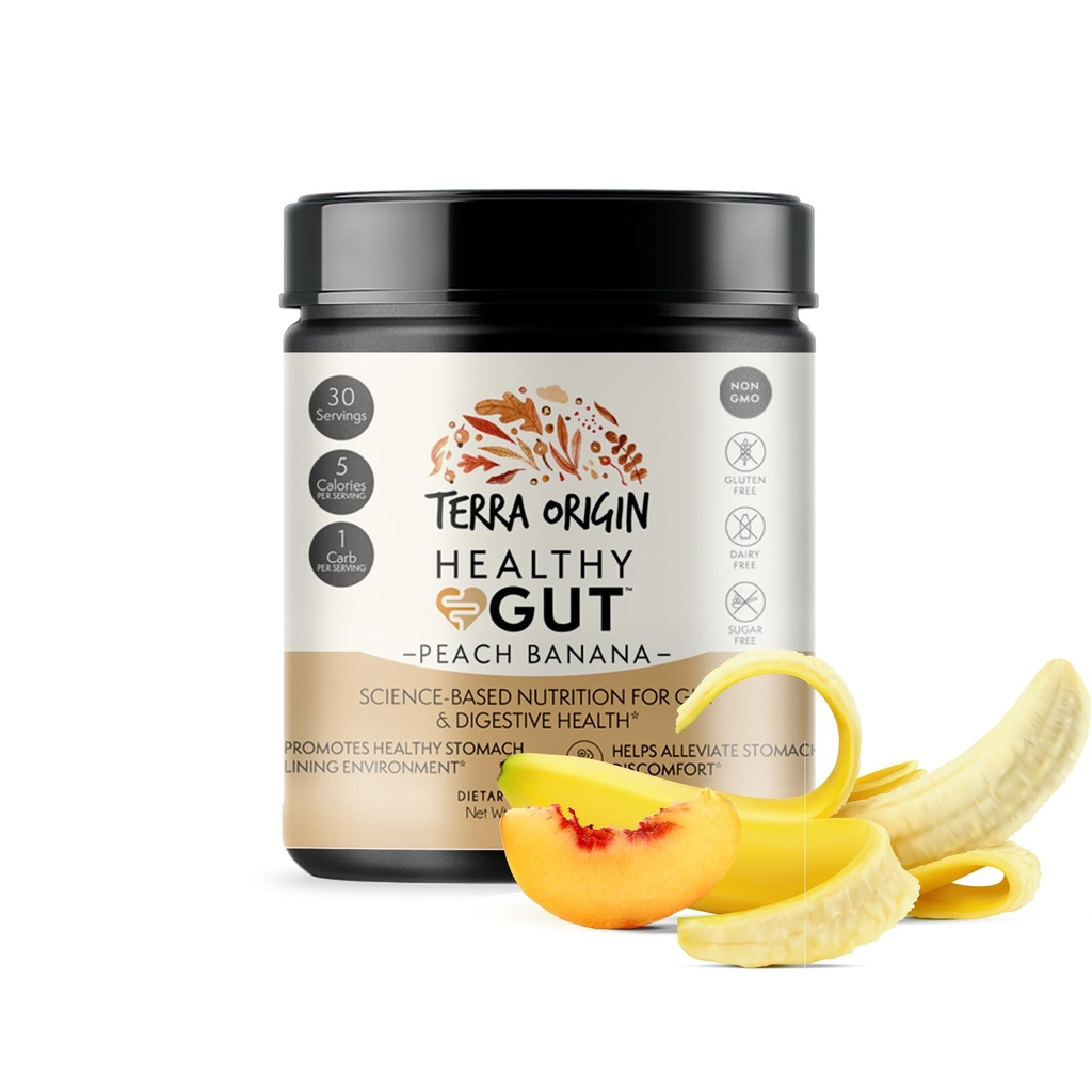 TERRA ORIGIN Sağlıklı Gut Peach Banana | L-Glutamine, çinko, Glucosamine, Terpery Elm Bark, Marshmallow Kök ve Daha Fazla!