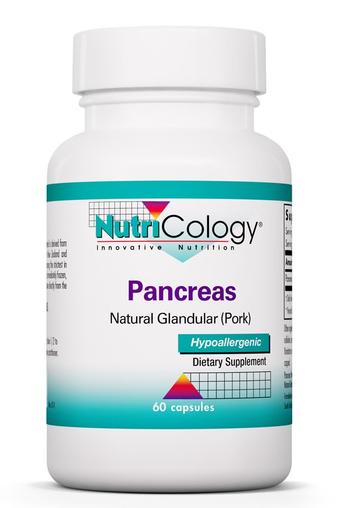 Nutricology Pancreas Pork 425 mg Supplement - Pancreas Natural Glandular, Pancreatic Enzymes, Amylase, Pro, Lipase, Hipoallergenic - 60 Kont
