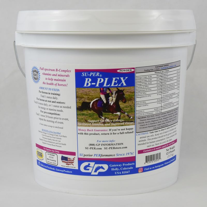 SU-PER B-Plex Toz Equine Vitaminleri - Tamam B-Complex At Vitaminleri ve Mineraller Tamam - Sağlıklı Hooves, Red Blood Hücreleri, At Calming Toz - 12.5 Pounds, 6 Ay Supply (180 Gün)