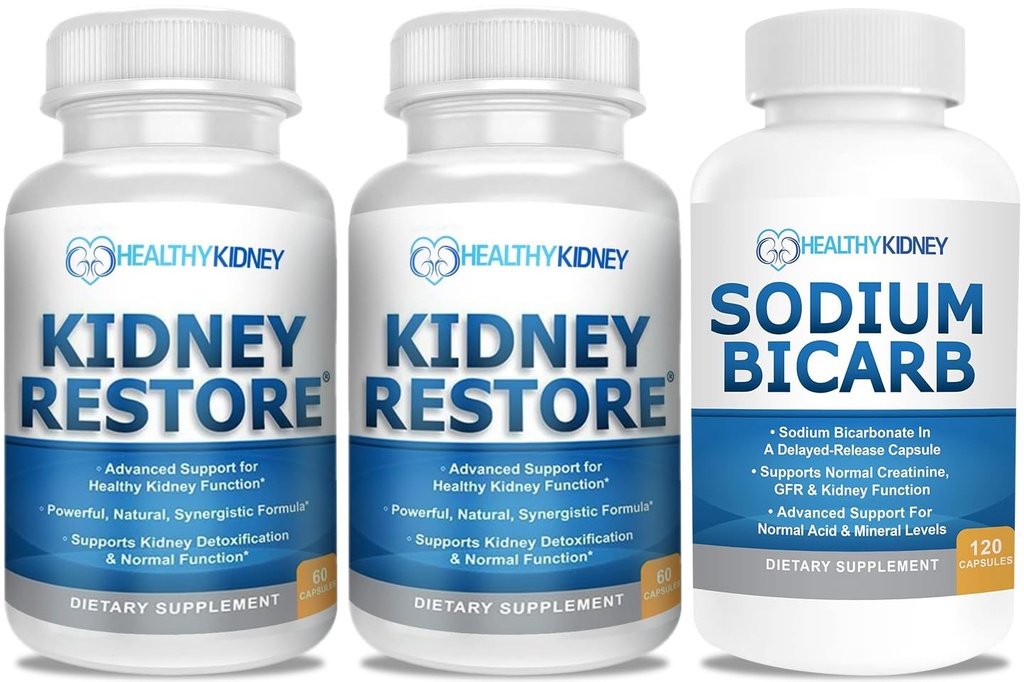 Kidney Cleanse and Kidney Health Supplement to Support Normal Kidney Function 60 caps, 2 Pack with sodyum Bikarbonat 650 mg Capsules, 120 Pills