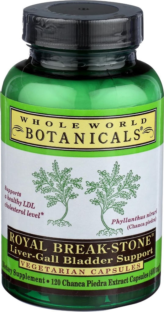 Tüm Dünya Botanikleri Kraliyet Chanca Piedra (Break-Stone) Liver Gall Bladder Desteği - 400 mg - 120 Vegetarian Capsules