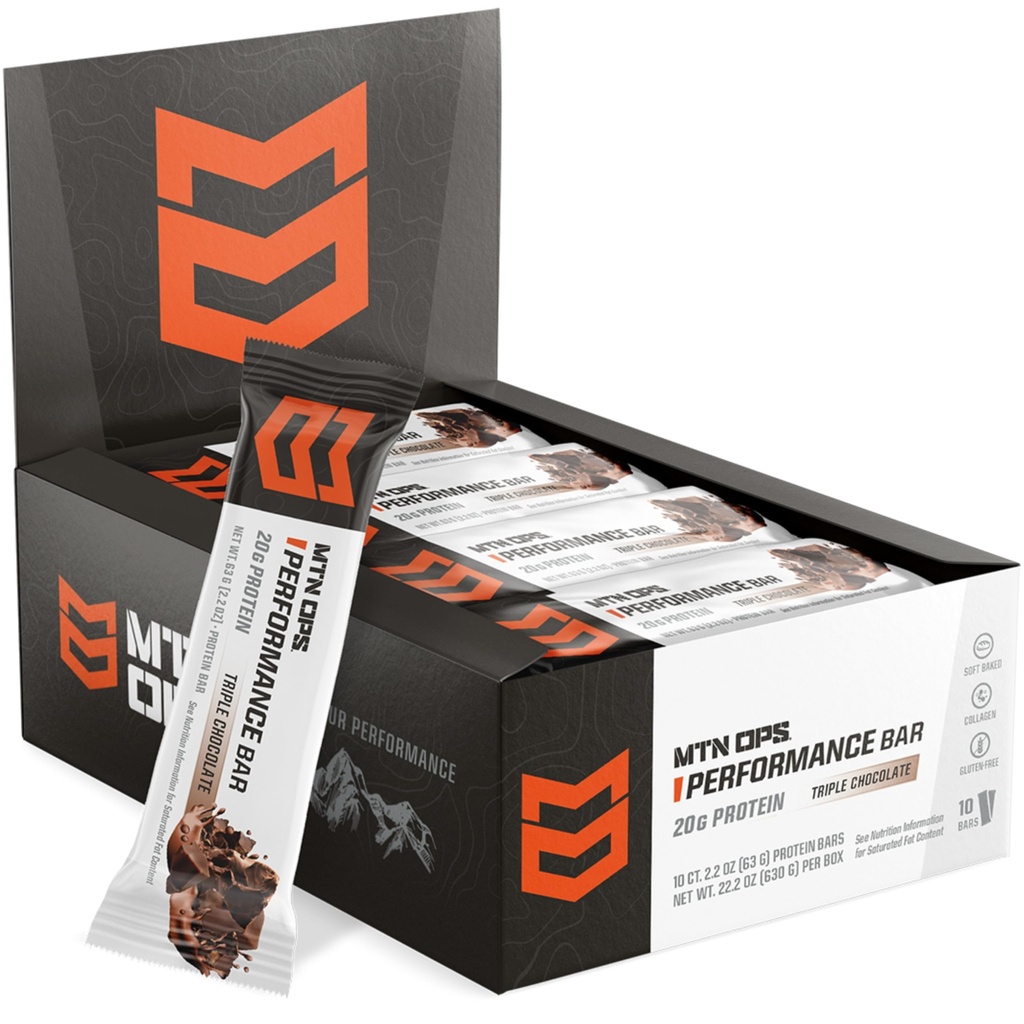 MTN OPS Triple Chocolate Mudslide Protein Bars, High Protein with Whey Isolate & Whey Concentrate and Collagen, Low Sugar, Gluten Free, 10 Count