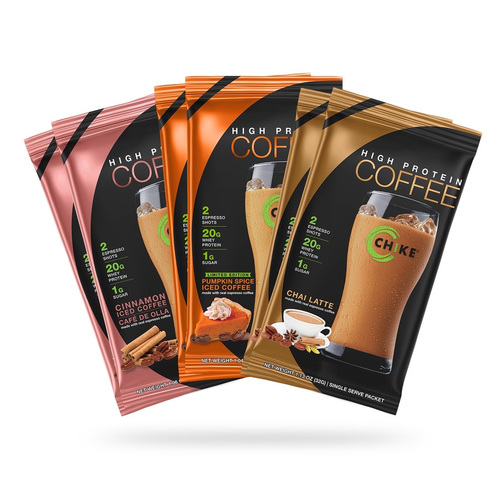 Chike Sonbahar Spice Yüksek Protein Buzlu Kahve Örnekr Paketi, 20 G Protein, 2 Shots Espresso, 1 G Sugar, Keto Friendly and Gluten Free, 6 Single Serve Packets