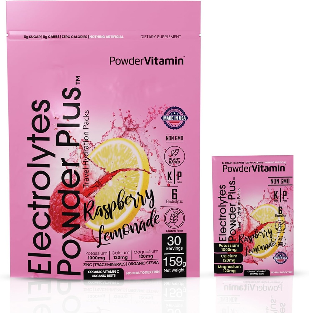 TozVitamin Electrolytes Toz Plus, Keto, Raspberry Lemonade, Sugar Free, 1000 mg P Properties, 120 mguba, 120 mg Magnezyum, Non-GMO, Zero Calories, 30 Hydration Packets