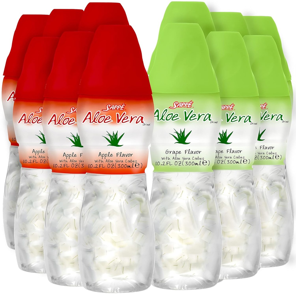 Aloe vera suyu (Grape & Apple) Aloe vera, saf aloe hamurunun daha büyük kıvrımları ile içilir (12 Packs) Bitki bazlı meyve suyu hidrasyon için harika ve büyük aloe hamuru içeriyor. Aloe vera suyu sağlıklıdır