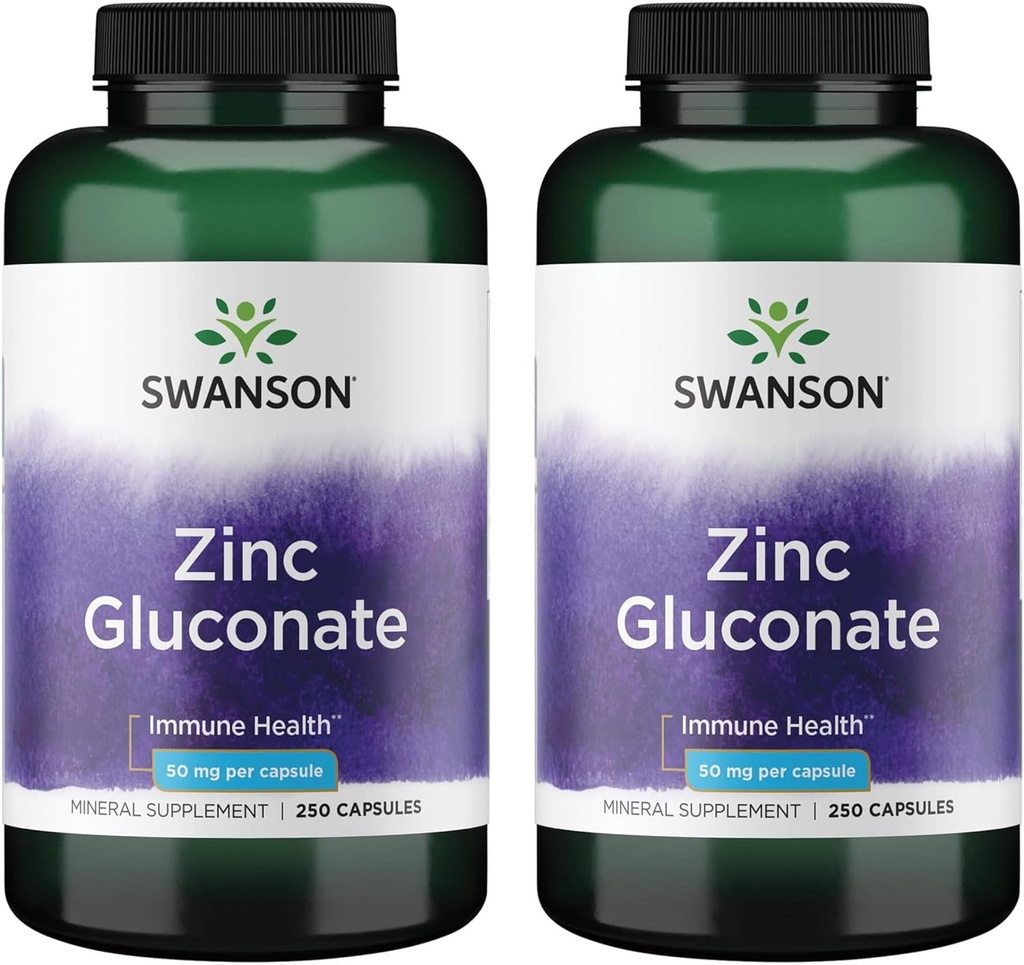 Swanson çinko Gluconate - Mineral Supplement Prostate Health, Vision Health, & Immune Support - Optimal Abpsiyon için Gluconate Form - (250 Capsules, 50mg Her) (2 Paket)