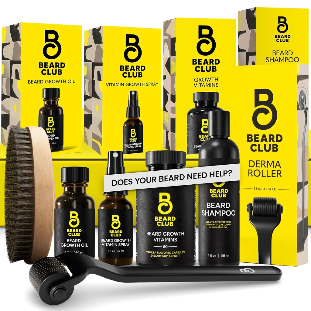 Ayıd Club Gelişmiş Ayıd Büyüme Kit - Derma Roller, Büyüme Yağı, Vitaminler ve A Vitamini, Şampuan ve Boar Bristle Fırça - Hediye seti - Cedar
