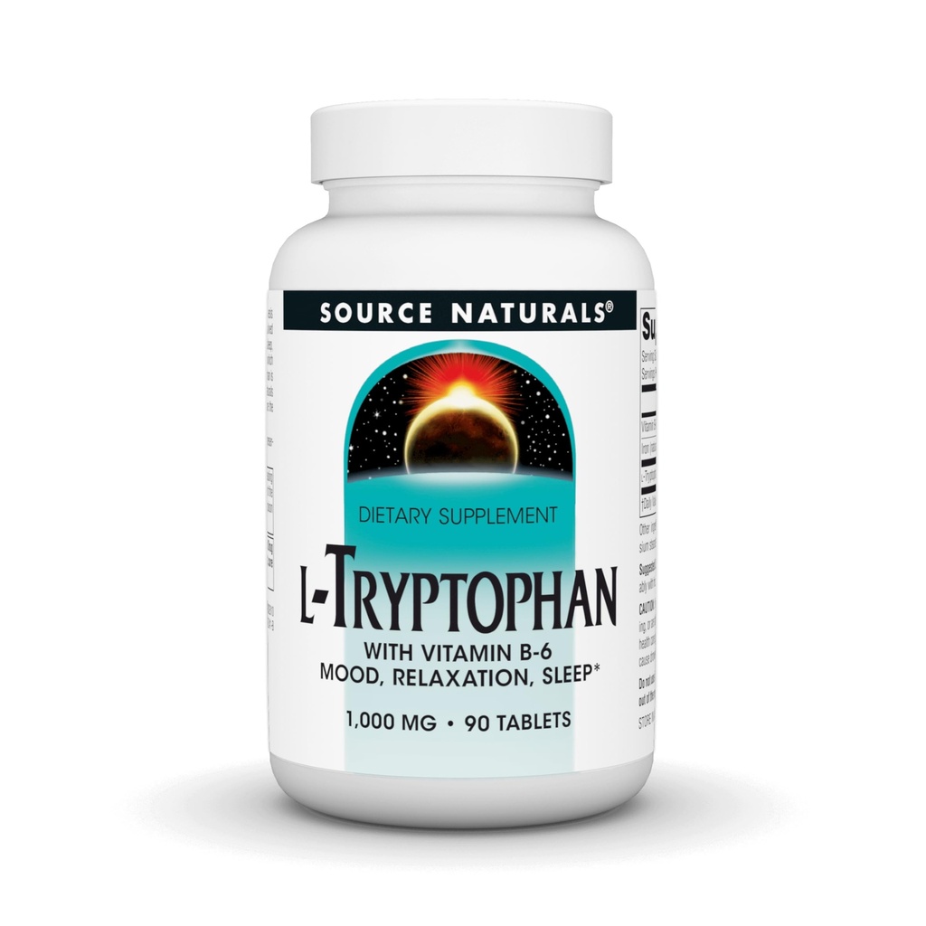 Source Naturals L-Tryptophan with Vitamin B-6 Support Mood, Relaxation and Sleep -1000 mg - 90 Tabletler