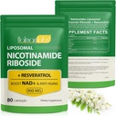 NAD+ Supplement with Nicotinamid Riboside-Liposomal Nicotinamid Riboside 900Mg, Yüksek Saf Resveratrol NAD Supplement for Anti-Aging,Energy,Focus-80 Capsules