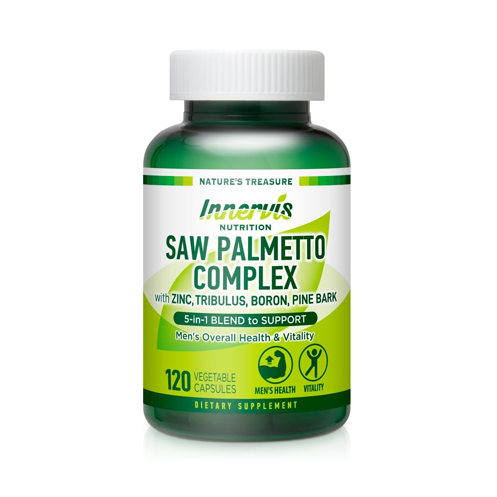 Prostate & Urinary Support for Men – 5-in-1 Saw Palmetto Kompleksi, Tribulus, Boron, Pine Bark – 120 Veggie Capsules