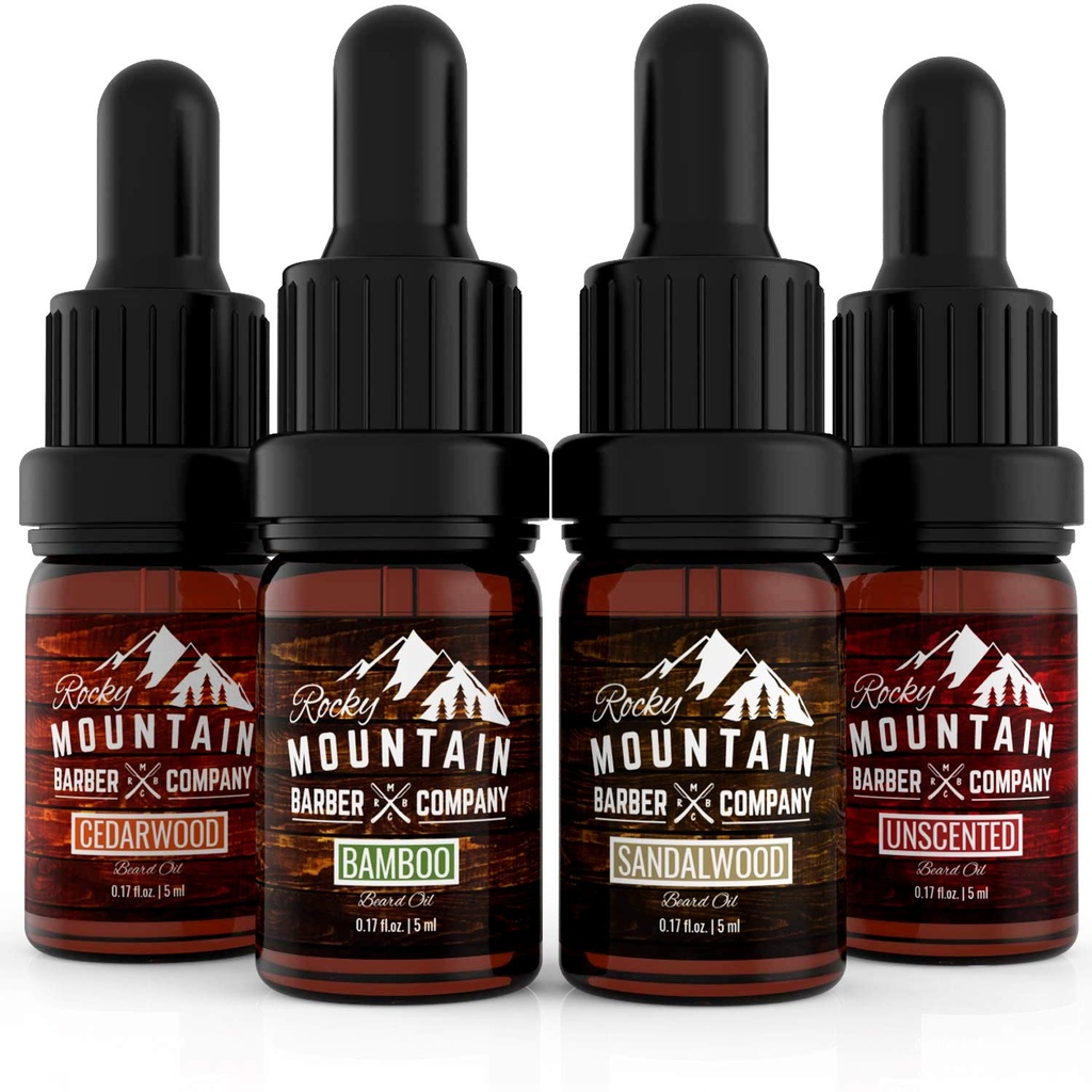 Rocky Mountain Berber Şirketi Ayıd Oil Örnek Boyut Paketi - 4 Benzersiz Ayıd Oil Varieties (0.17 oz each) - Cedarwood, Sandalwood, Wine & Unscented - Contains Essential Oils