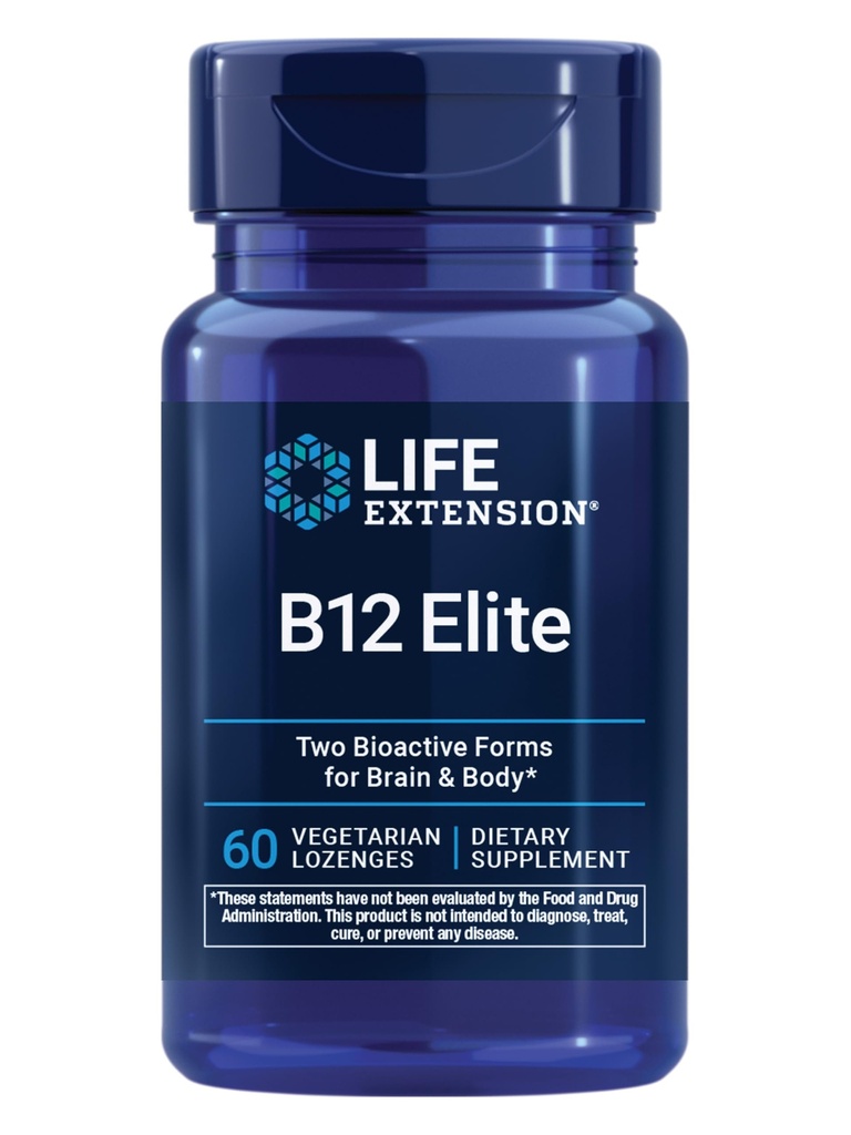Life Extension B12 Elite, adenosylcobalamin, metilcobalamin, Brain Health & Dopamine Production, Non-GMO, Gluten-Free, Vegetarian, 60 lozenges