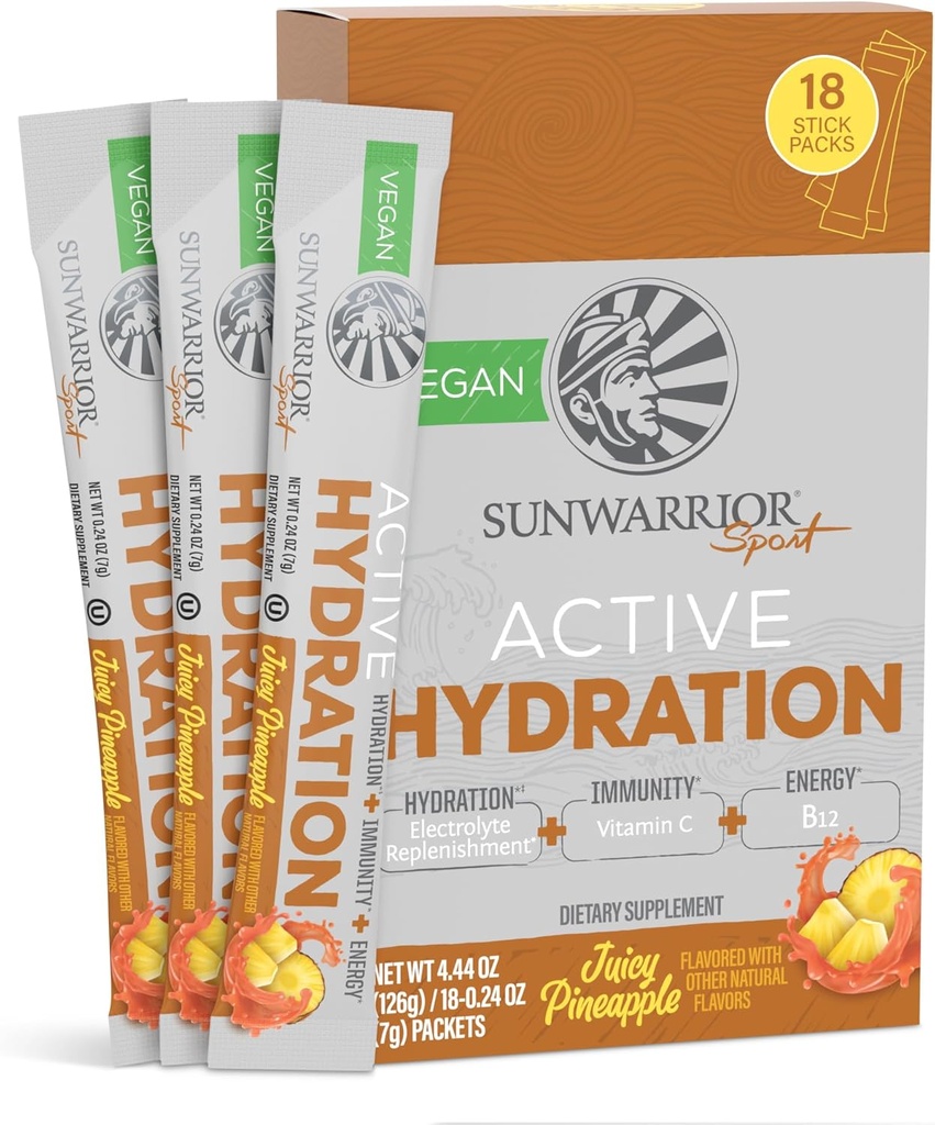 Sunwarrior Hydration Toz Elektrolyte Packets Toz B12 Elderberry | Juicy Pineapple Flavored 18 Stick Packs 126g Pouch | Vegan and Plant-Based Sugar Free