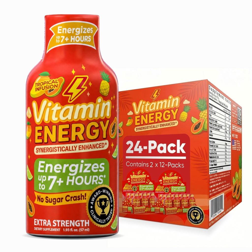 Enerji Focus+ Ekstra Güçlü Enerji Shot Trofüzyon 24 Paketi, 260 mg Doğal Caffeine, B-Vitamins, CoQ10, Amino Asits, Focus, Verimlilik & Clarity, Zero Sugar, Gluten-Free, 1.93 fl oz