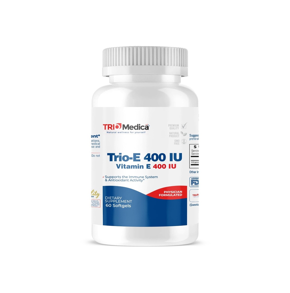 Trio-E 400 IU Vitamin E (400 IU) dl-Alpha, Dietary Supplement for Antioxidant Health & Immune System, 60 Softgels