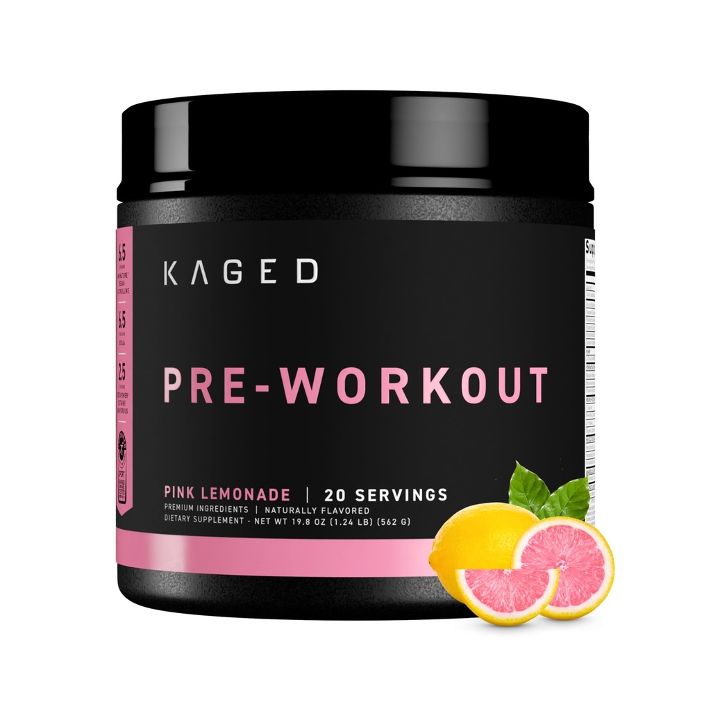 Kaged Original Pre Workout Toz | Pink Lemonade | Pre-Workout with atine, Beta Alanine, L-Citrulline, BCAAs | 274 mg Organik Caffeine | Erkekler ve Kadınlar için Pre Supplements | 20 Servisler