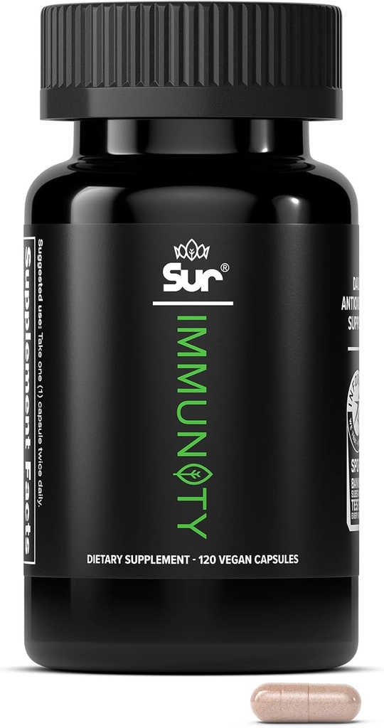 Sur Immunity Immune Support Supplement with Vitamin C, Acerola Cherry, Turmeric & Green Tea Extract - Optimal Savunma Wellness Regimen, Antioksit & Vegan Polyol Supplement (120 Capsules)