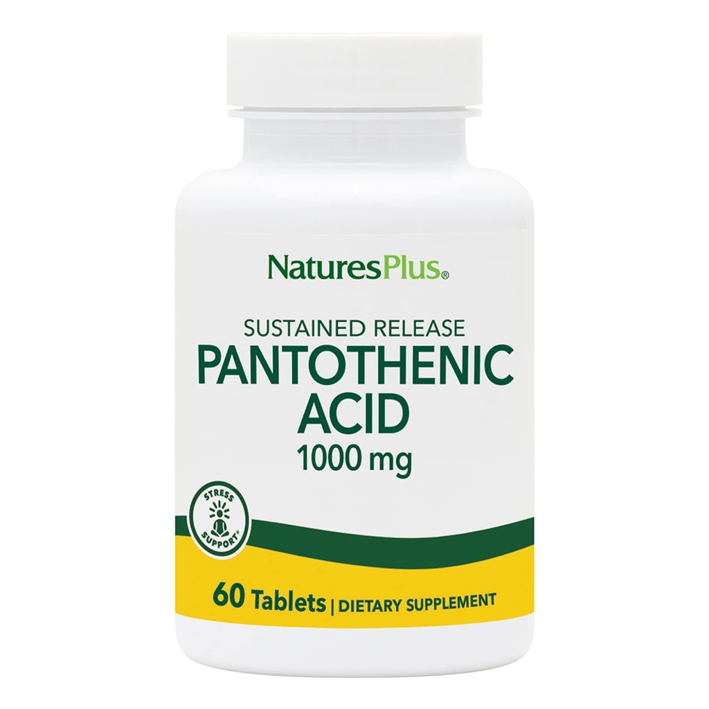 NaturesPlus Pantothenic Acid, Sustained Release - 1000 mg, 60 Tablet - Yüksek Lisans Vitamini B5 Supplement - Vegetarian, Gluten Free - 60 Hizmet