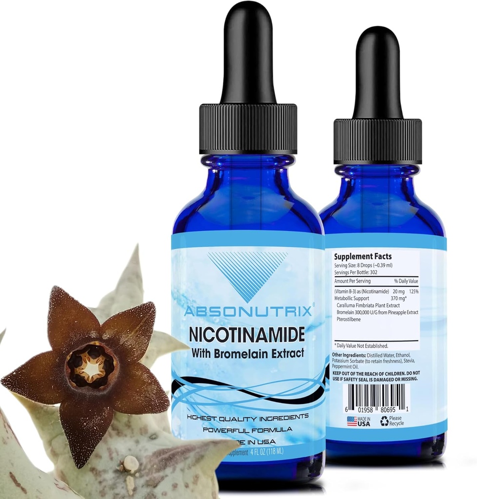 Absonutrix Nicotinamid with Bromelain Extract Advanced Formula 390 mg, 4 Oz Liquid, 302 hizmet, ABD'de Made, Quick Abxia, Quality Potent Malzemeler, Non-GMO, GMP sertifikalı Tesis