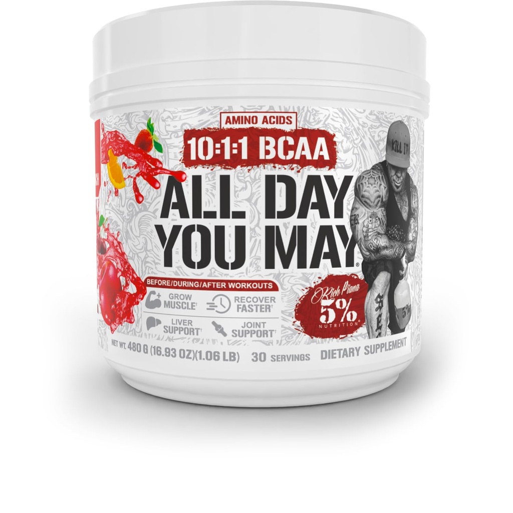 % 5 Beslenme Zengin Piana AllDayYouMay BCAA Toz | Premium Intra & Post Workout replicas, Hydration, Endurance, Muscle Recovery, Ortak & Liver Support | 16.93 oz, 30 Hizmet (Fruit Punch)