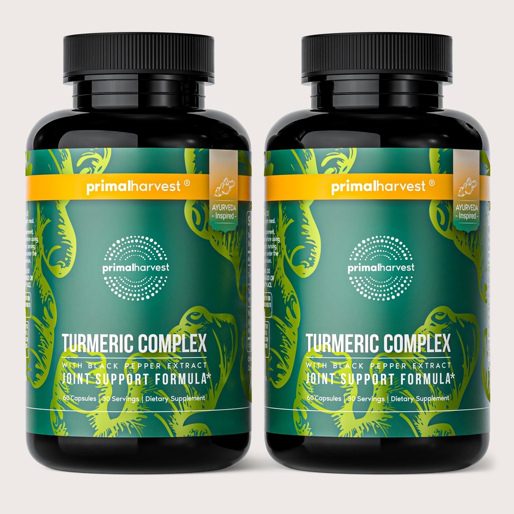 Primal Harvest 2 Pack, Primal Turmeric Kompleks w/Black Pepper Extract, Women & Men için Ortak ve Hareketli Destek Supplement, 120 Capsules