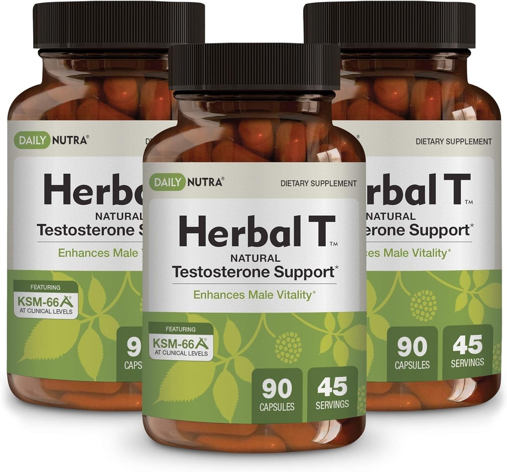 DailyNutra Herbal T Men's Health Formula Supplement for Endurance, Vitality, & Health Aging - KSM-66 Ashwagandha, Tongkat Ali, Tribulus, Eleuthero, & Horny Goat Weed (3-Pack)