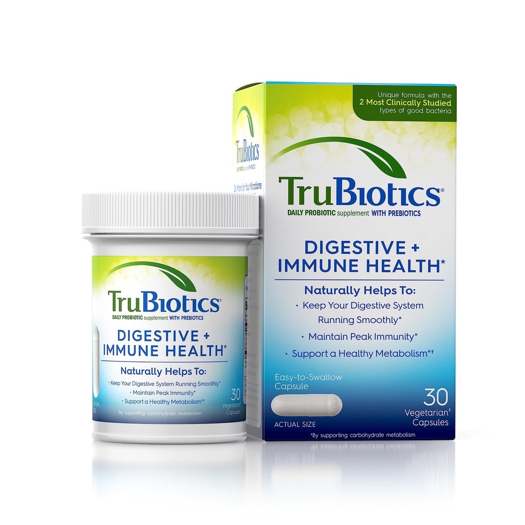 TruBiotics & Immune Health, Supports Regularity & Helps Relieve Abdominal Discomfort, Gas & Bloating, 2 Klinik olarak Studied Probiyotik Strains, Plus Prebiyotiks, 30 Capsules