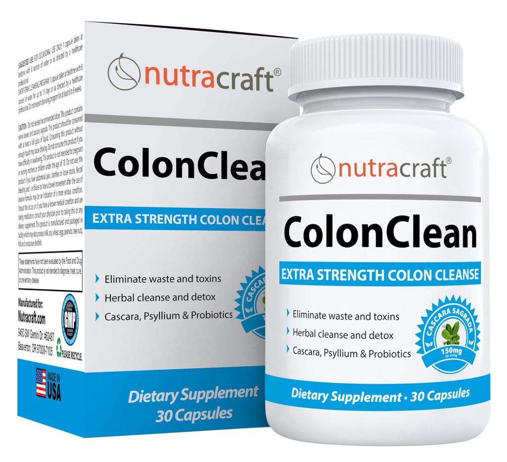 Nutracraft ColonClean #1 Colon Detox ve Constipation Relief | Senna, Cascara Sagrada, Psyllium, MCT, Aloe ve Probiyotikler | 30 Capsules