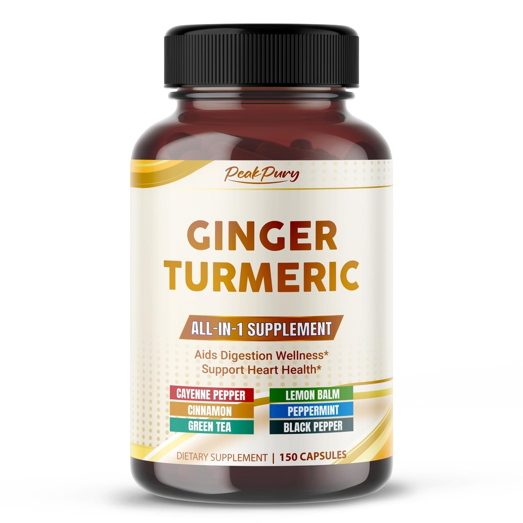 Ultra Ginger & Turmeric Aids Digestion & Supports Heart Health – Cayenne Pepper, Lemon Balm, Cinnamon, Peppermint, Green Tea - ABD- 150 Capsules