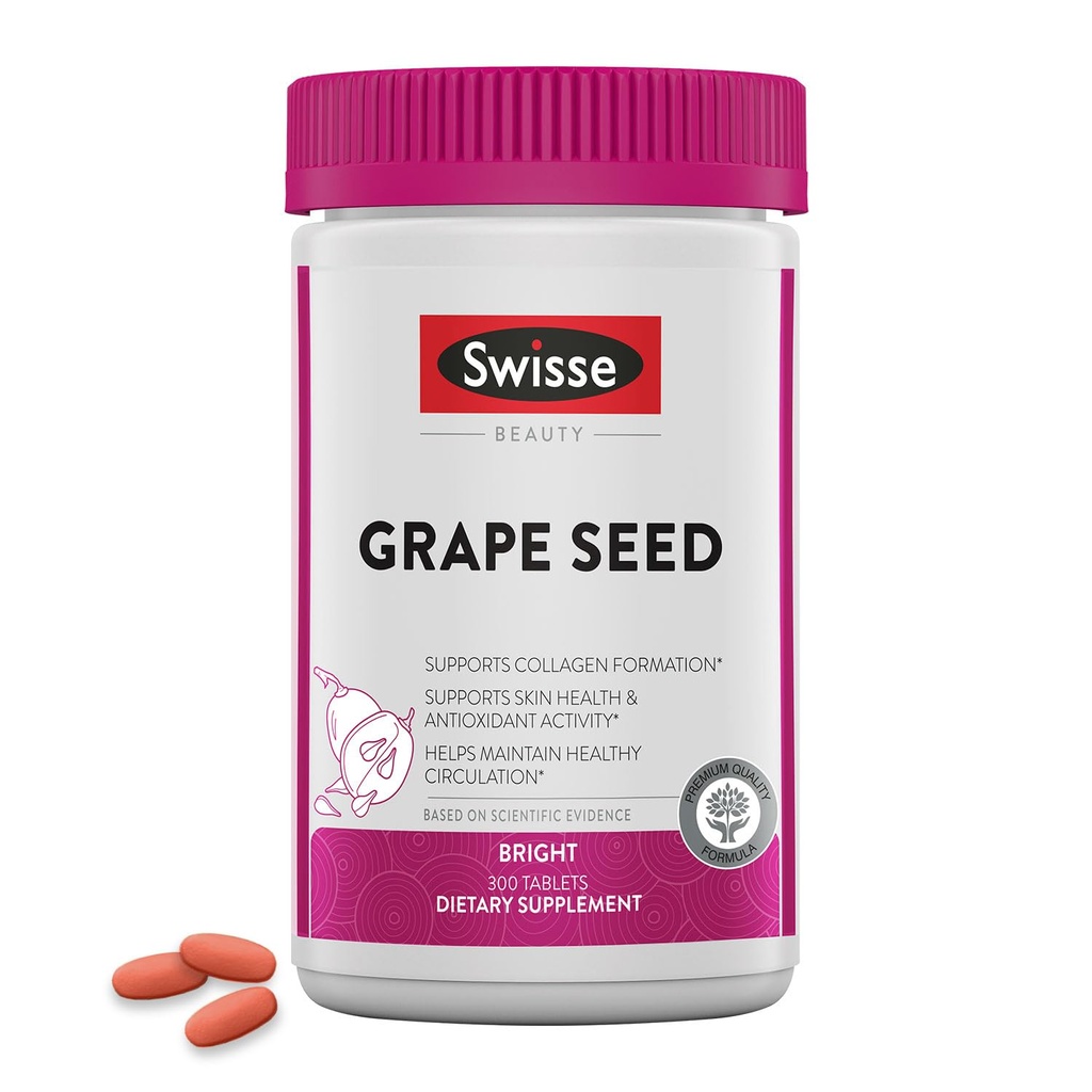 Swisse Grape Seed Capsules Antioksi Herbal Supplement | Grapeseed Polyols Supplement + Antioksit C | Skin Health & Collagen Production | 300 Tablet
