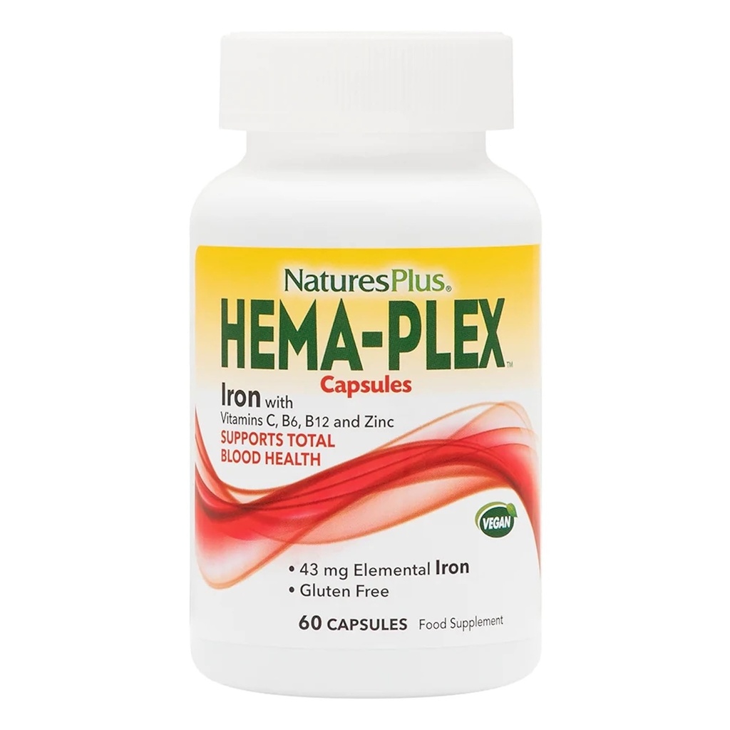 NaturesPlus Hema-Plex Iron - 60 Hızlı Odaklı Kapsüller - 85 mg Chelated Iron - Total Blood Health - C & Bioflavonoids - Vegan, Gluten Free - 30 Hizmetler