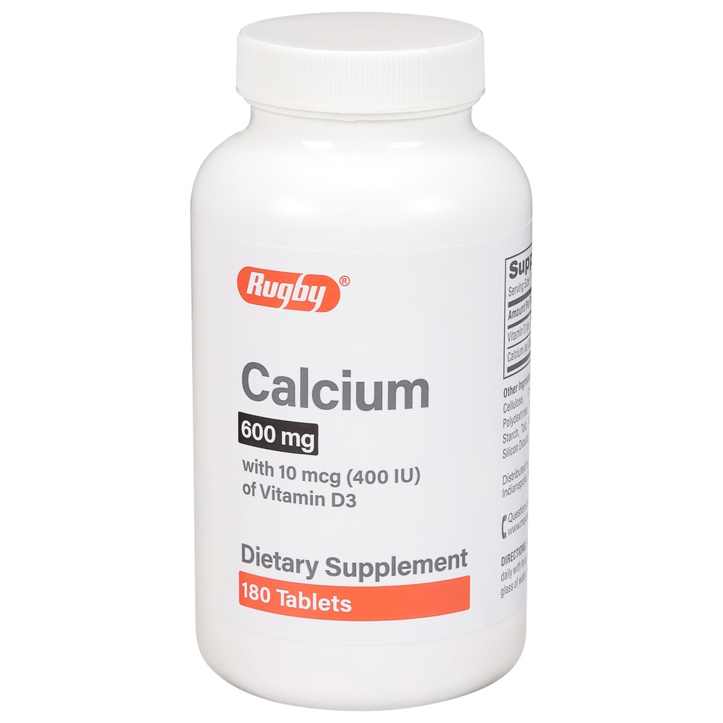 Rugby 600 mgba Tabletleri - D3 Vitamini (400IU) ile yapılır - Diyetsel Tamam - 180 Kont (1 Pack)
