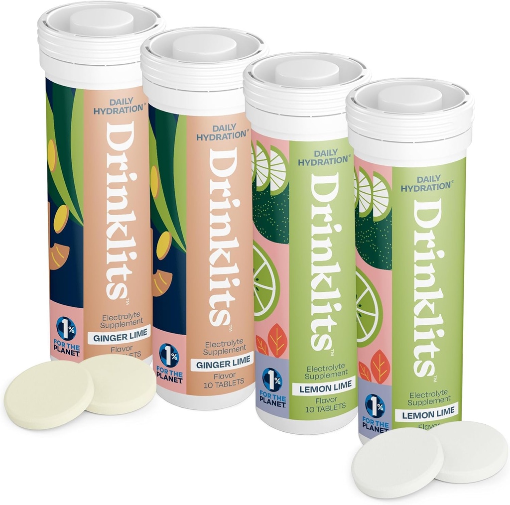 İçmeler Ginger-Lime & Lemon-Lime Electrolyte Tabletleri (4) Tube Sche | Daily Hydration Combo Pack | Great Taste – 0g Sugar – Natural Sports Drink | 40 Servisler - 10 Tabletler Per Tube