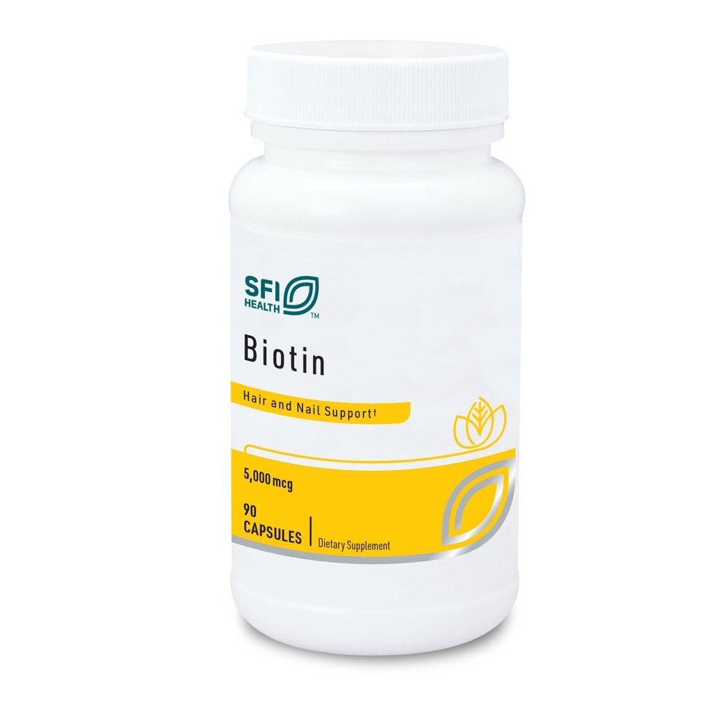 Klaire Labs SFI Health 5000mcg Biotin Pills - High Potency Biotin Supplement - Vitamin Involved in Skin & Hair Nutrition - Corn-Free, Small, Easy-to-Swallow Hypoallergenic Pills (90 Caps)
