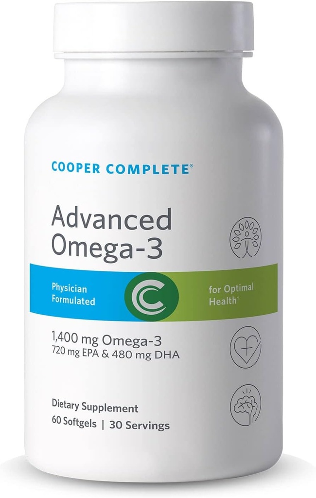 Cooper Tamam - Gelişmiş Omega 3 - Fish Oil Supplement, Interd EPA + DHA Omega-3 Fatty Acids 1400 mg - Şişe başına 60 Softgels. Pack of 2