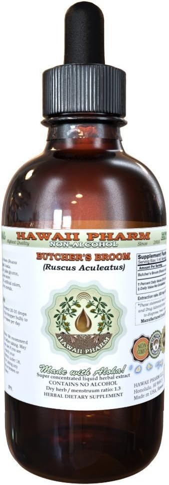 Amacher'in Broom Alkol Ücretsiz Sıvısı, Organik Butcher'in Broom (Ruscus aculeatus) kuru Kök Glycerite Hawaii Pharm Natural Herbal Supplement 4 ozz