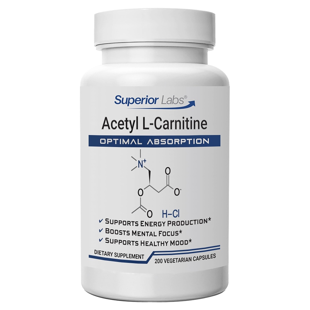 Üstün Laboratuvarlar Acetyl L-Carnitine 500 mg, Yüksek Potency ALCAR, Pure Non-GMO, Zero S Sentetik Katkılar, Maksimum Aborpsiyon, Enerji & Fat Metabolism, Beyin, Nerve & Cellular Detox Desteği, (200 Veg Caps)