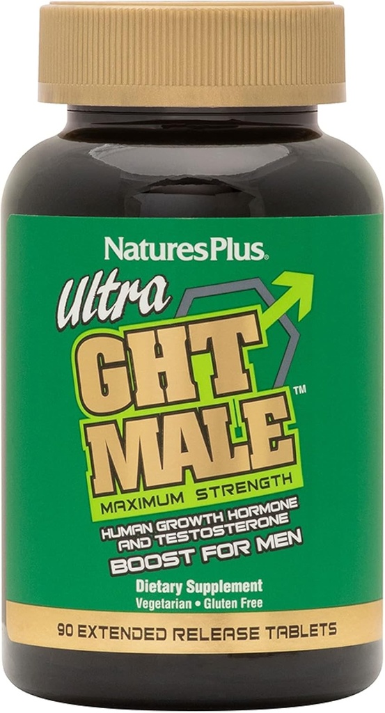 NaturesPlus Ultra GHT Erkek - 90 Genişletilmiş Yayın Tabletleri - En Güçlü Doğal İnsan Büyüme Hormonları Boost - Gluten Free - 30 Hizmet