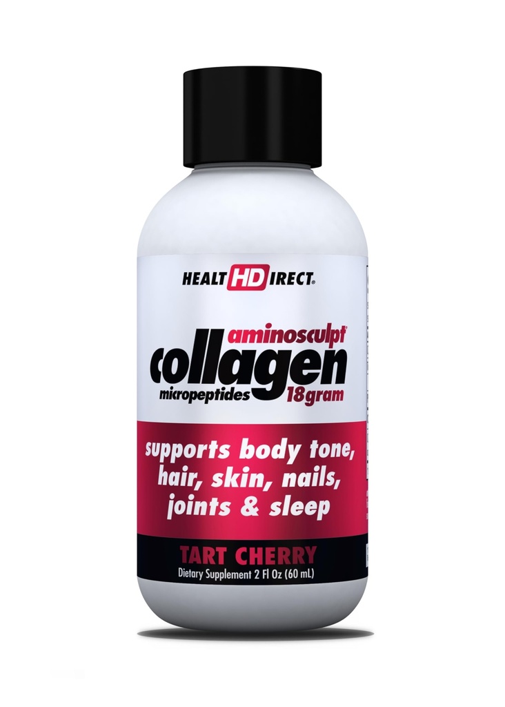 HEALTH DIRECT – Medical-Grade Liquid Collagen Shots – AminoSculpt Sugar-Free – Tart Cherry – 12 Servings, (12pk, 2oz Shots) – Good for Joints, Bones, & Sleep – Better Hair, Skin & Nails